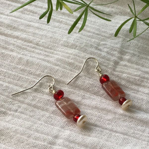 Smoky pink and red dangle earrings
